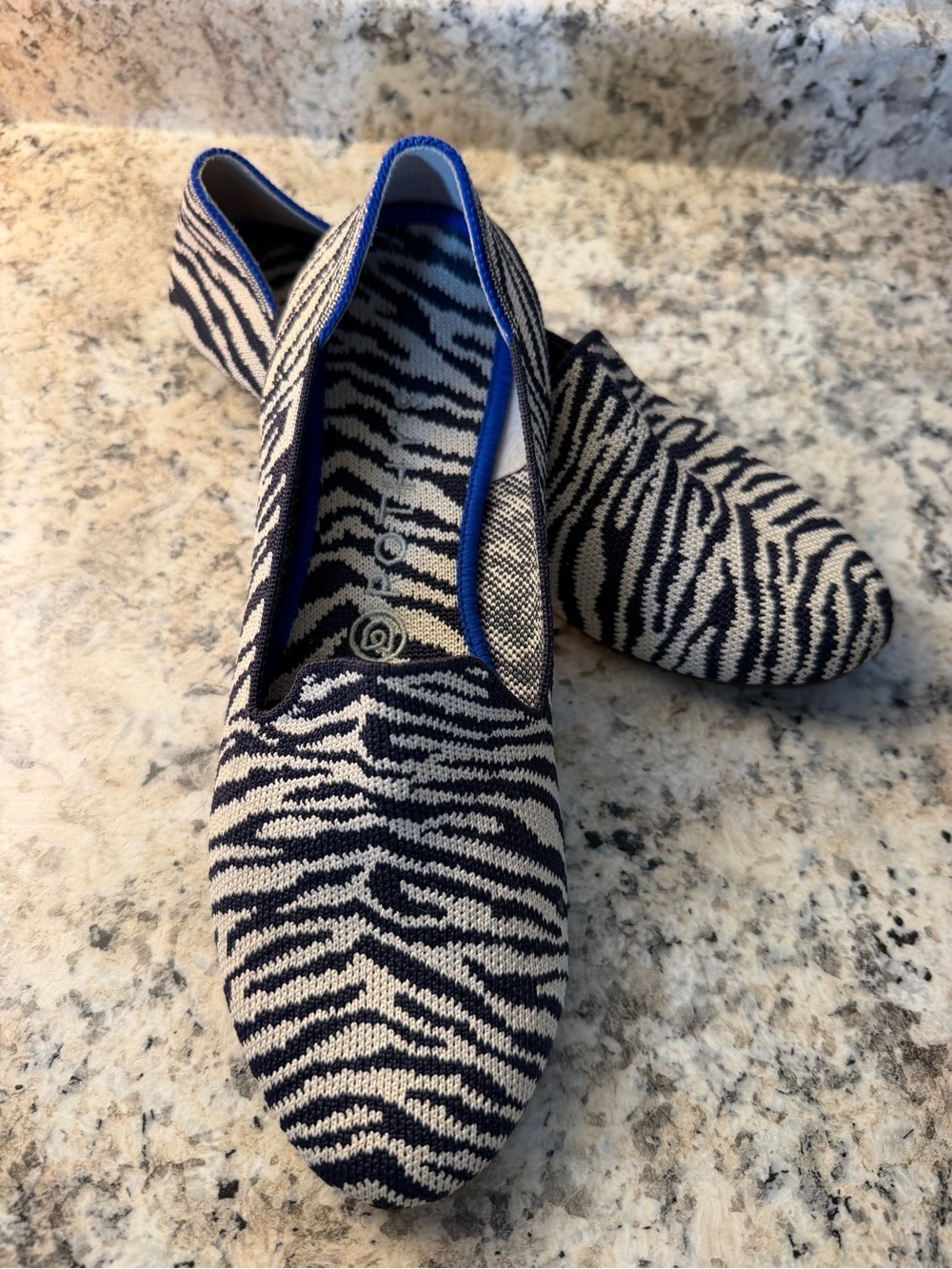 Rothy's Black and White Zebra Animal Print Knit Loafers Flats Retired Comfy